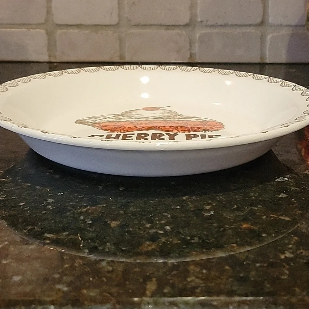 Vintage Cherry Pie Plate Baking Dish with Cherry Pie Recipe